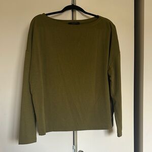 All Saints Boat Neck Olive Green Long Sleeve Oversized Top XS